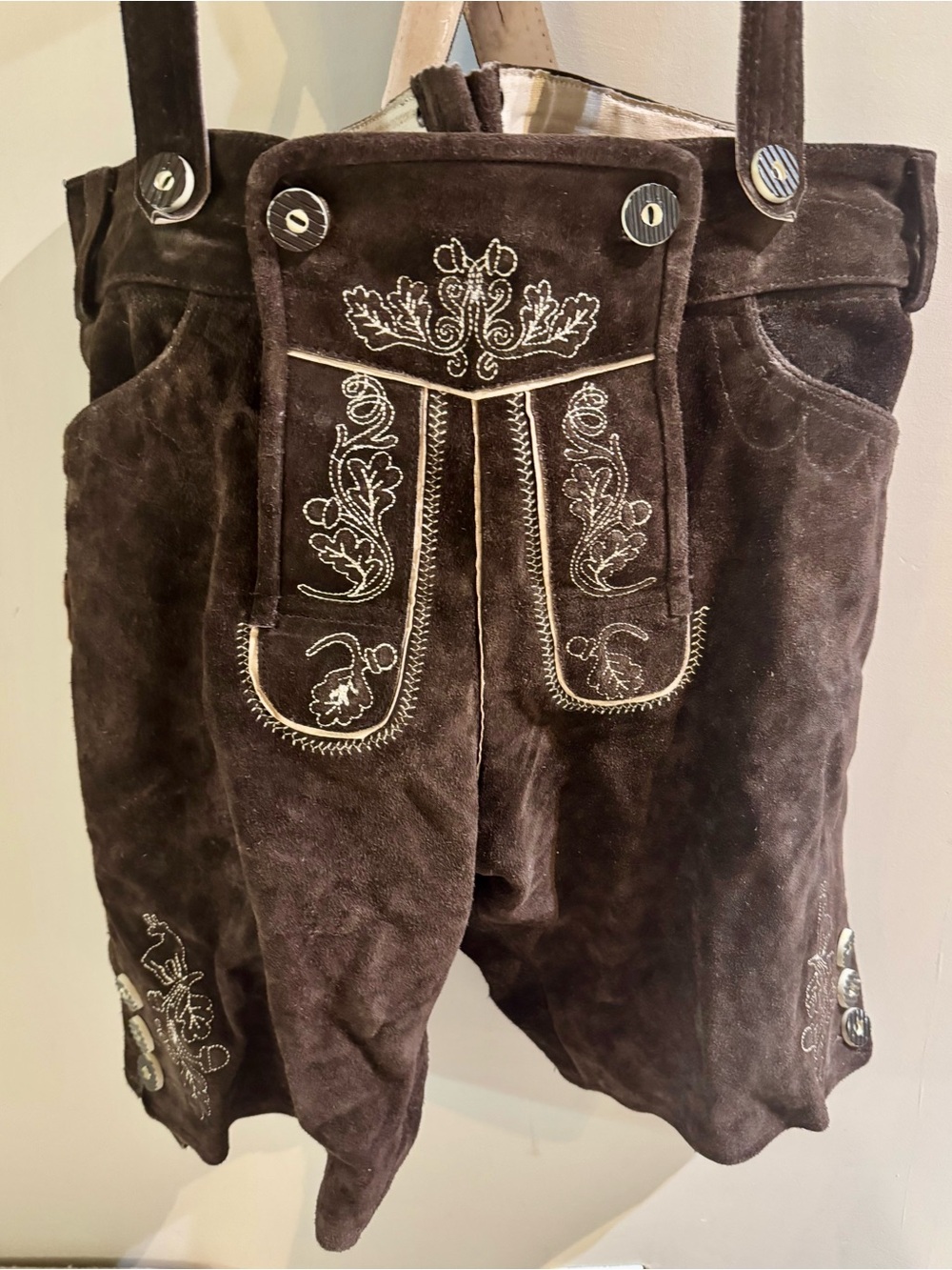 Men's Brown Suede Lederhosen-Style Suspender Bag - Picture 2 of 9